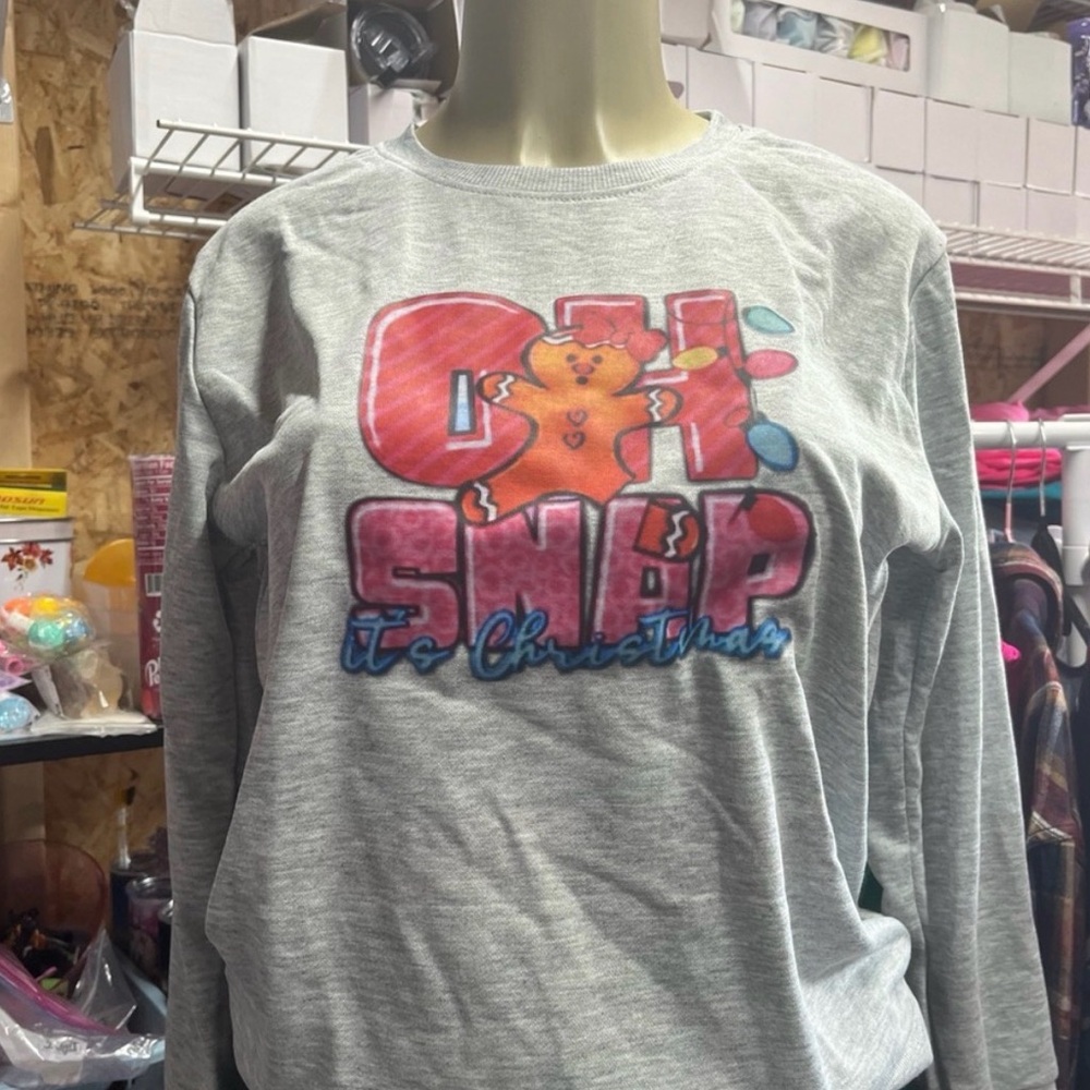 Gray Christmas  sweatshirt with Oh Snap. NWOT